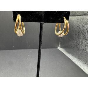 Jordan Mom 925 Sterling Gold tone Round Double Hoop Disco Ball Pierced Earrings